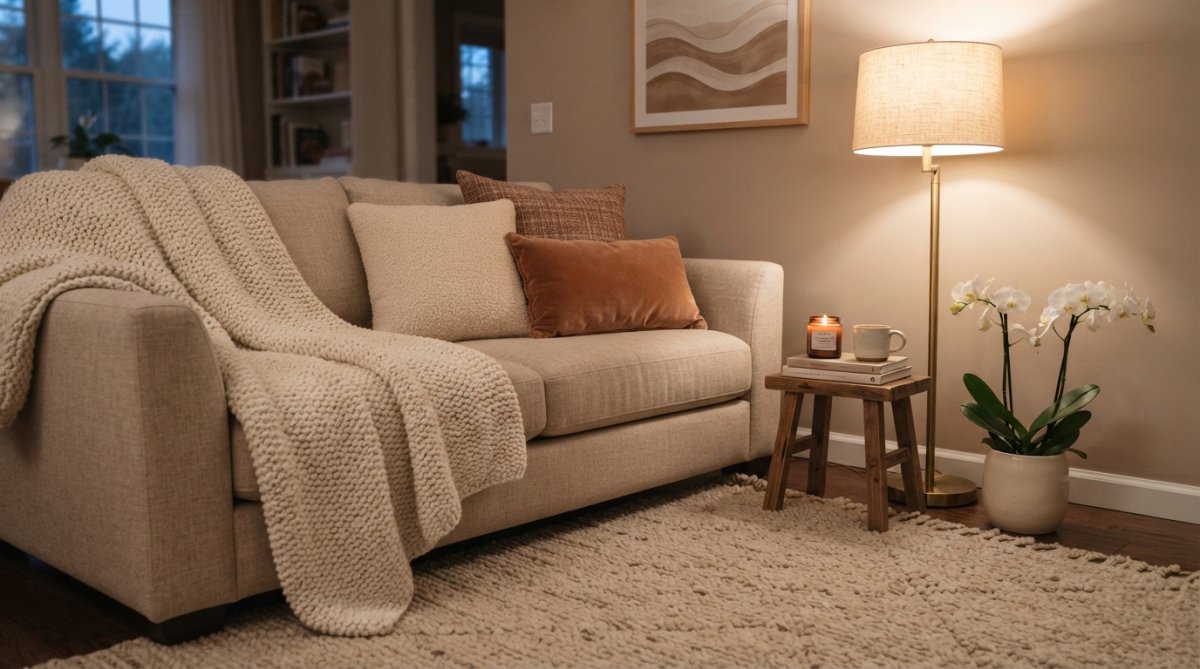 Professional illustration showing cozy and living and room concepts for warm home atmosphere