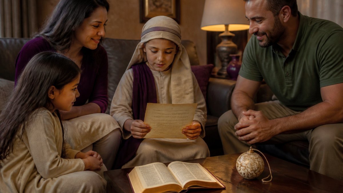 Diagram illustrating the step-by-step process for families to reenact biblical stories at home