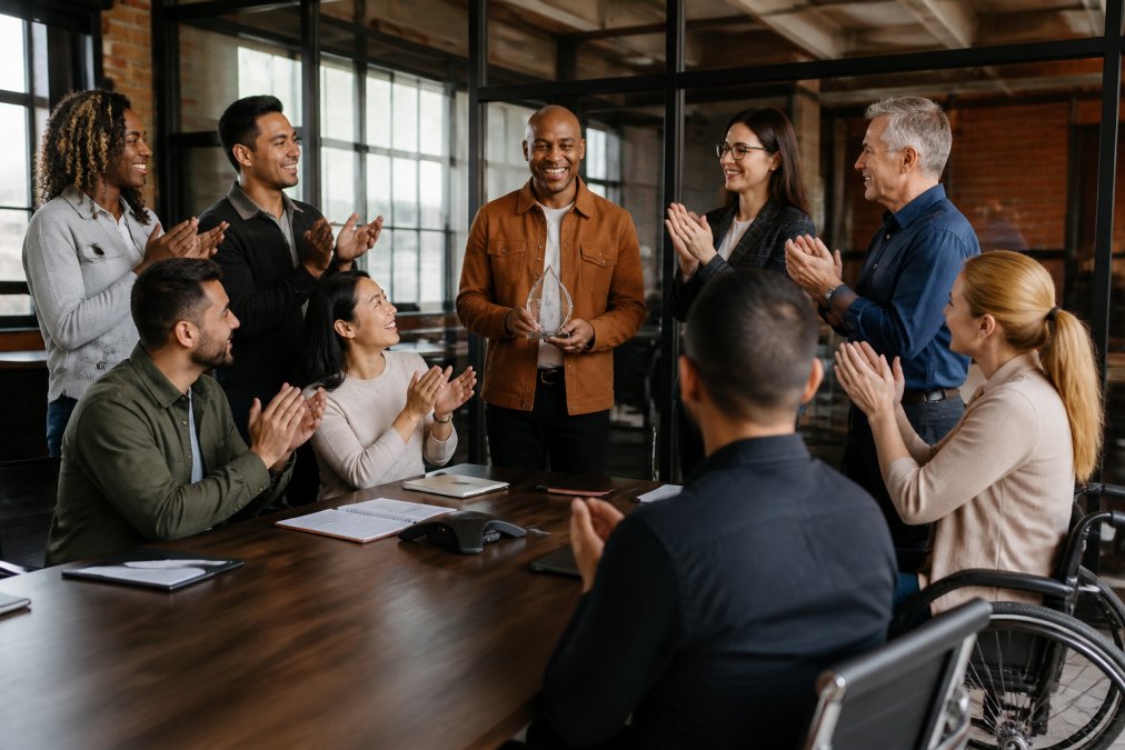 Infographic flowchart illustrating best practices for inclusive employee recognition within a diverse team.