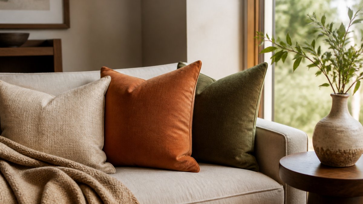 Infographic diagram illustrating a three-step process to achieve cohesive room decor using a neutral color palette.