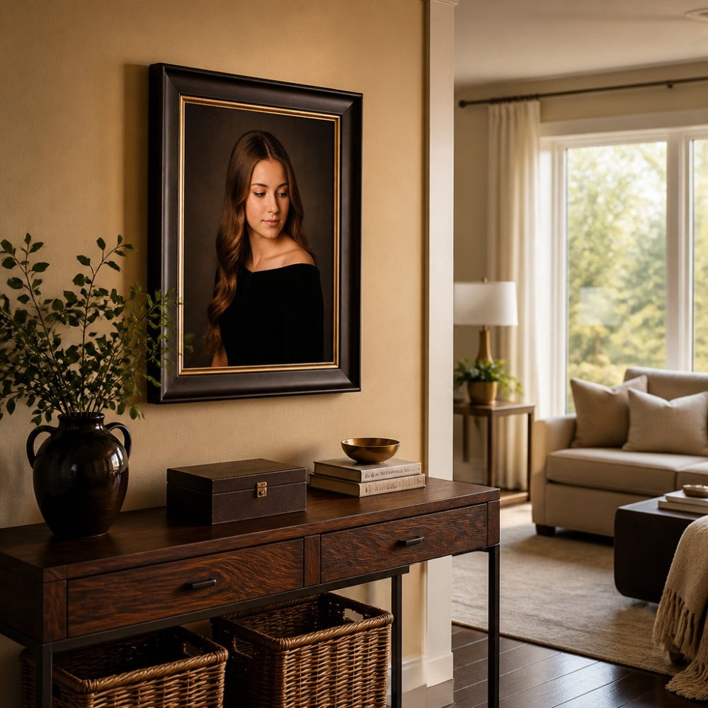 Flowchart illustrating the best placement for professional prints of senior portraits in a living room