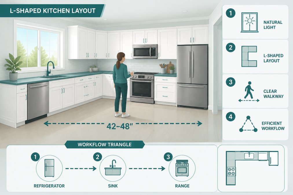 Professional illustration showing functional kitchen layout