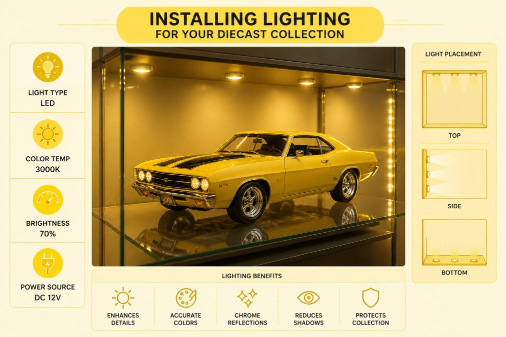 Professional illustration showing display 1:18 scale muscle cars