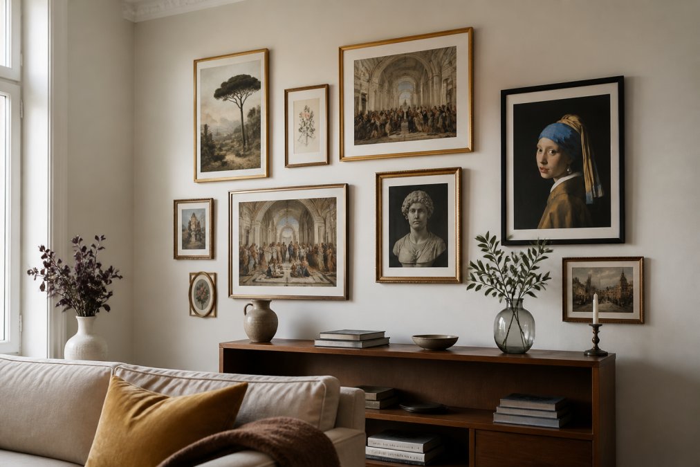 Professional illustration showing display art history prints