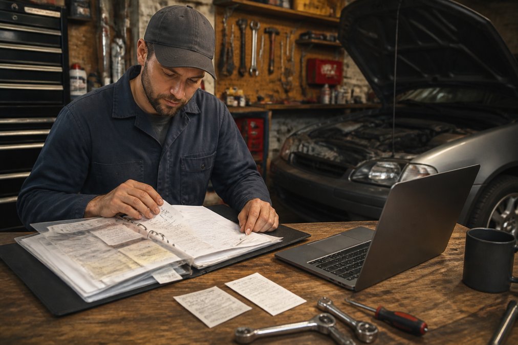 Flowchart showing how to organize receipts and logs for DIY car repairs to maintain a complete service history.