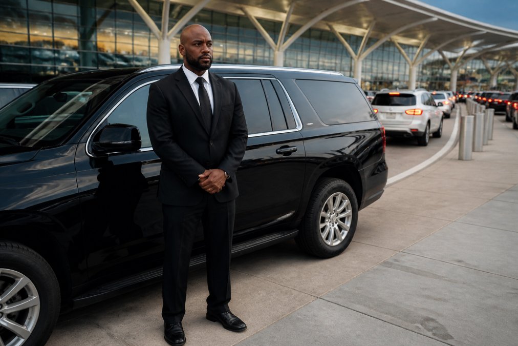 Professional illustration showing Professional, SUV for airport punctuality