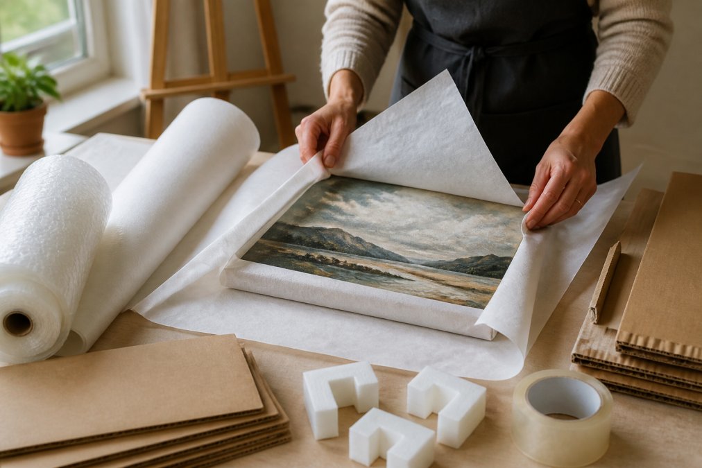 Professional illustration showing Hands for safe art shipping