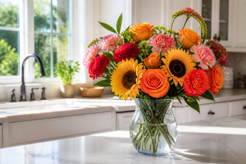 Professional illustration showing vibrant and mixed and bouquet concepts for extend vase life