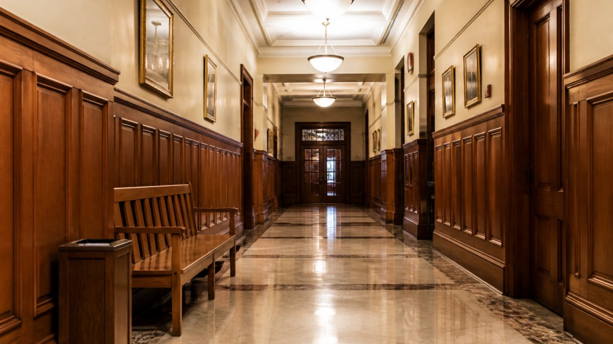 Quiet hallway inside the Weld County courthouse where you fight Weld County DUI charges during the legal process.