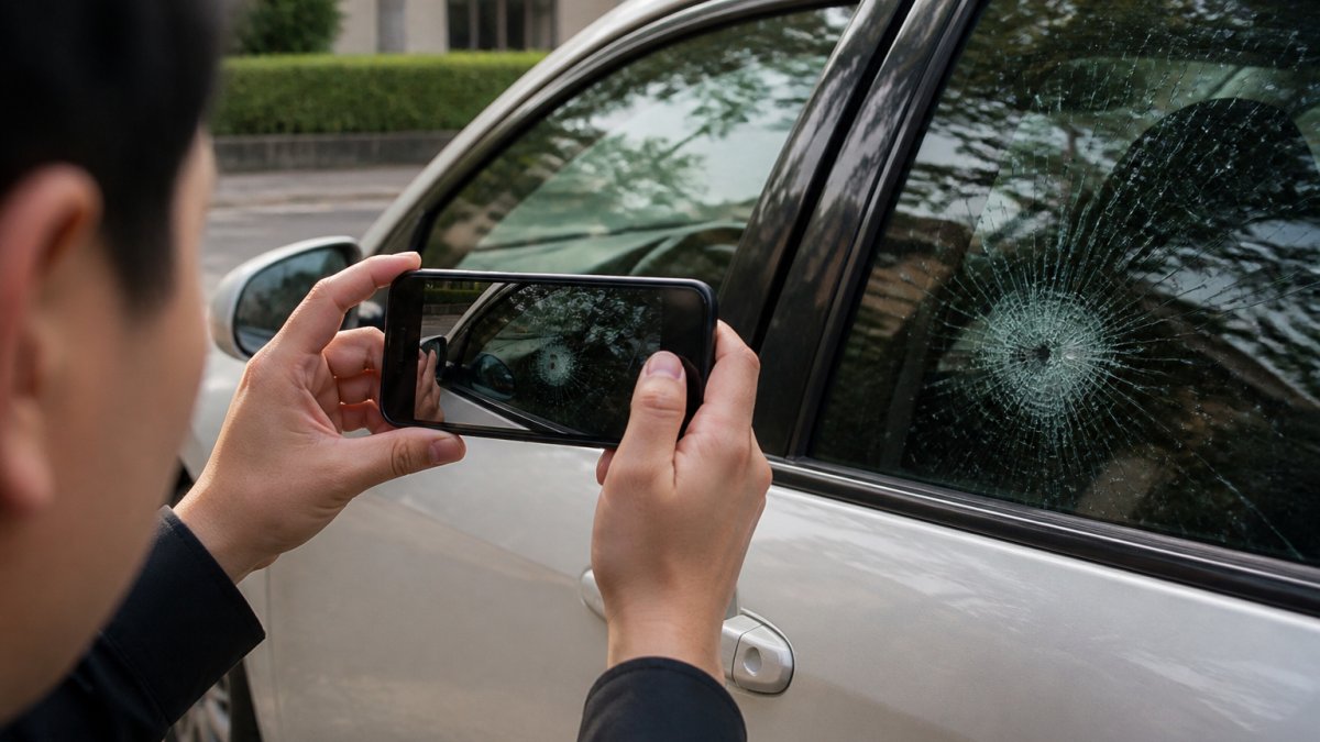 Step-by-step infographic showing how to document damage for a comprehensive insurance claim using a smartphone.