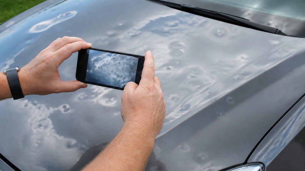Infographic showing steps to document car dents when you file hail insurance claims