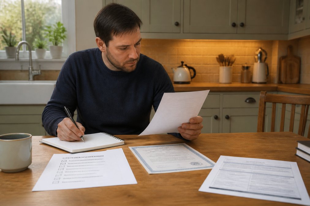Homeowner checking plumber credentials on a checklist to ensure a reliable local plumbing service.