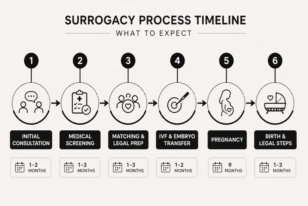 Process diagram showing steps for how to find a surrogate for gay couples