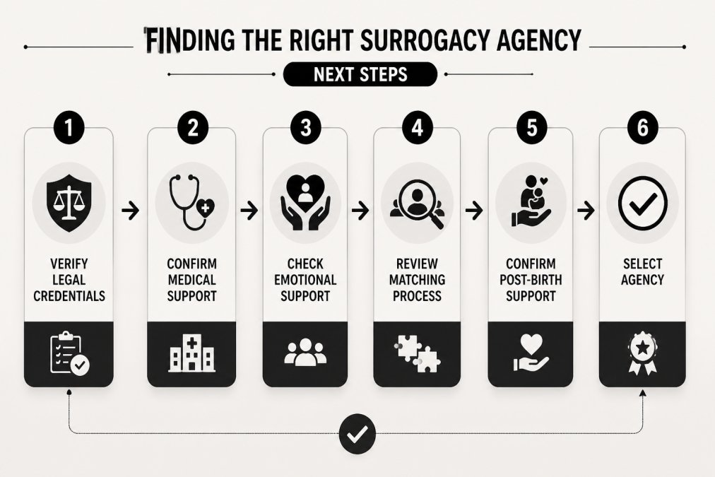 Process diagram showing steps for how to find a surrogate for gay couples