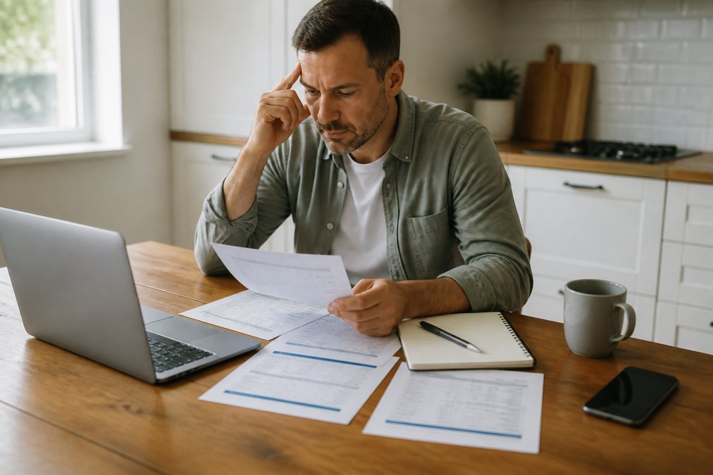 Step-by-step infographic showing how to compare affordable home insurance quotes using laptop documents and notes