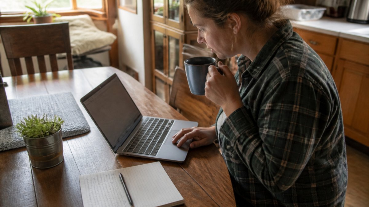 Infographic showing a homeowner comparing local computer repair shops on a laptop to make an informed choice.