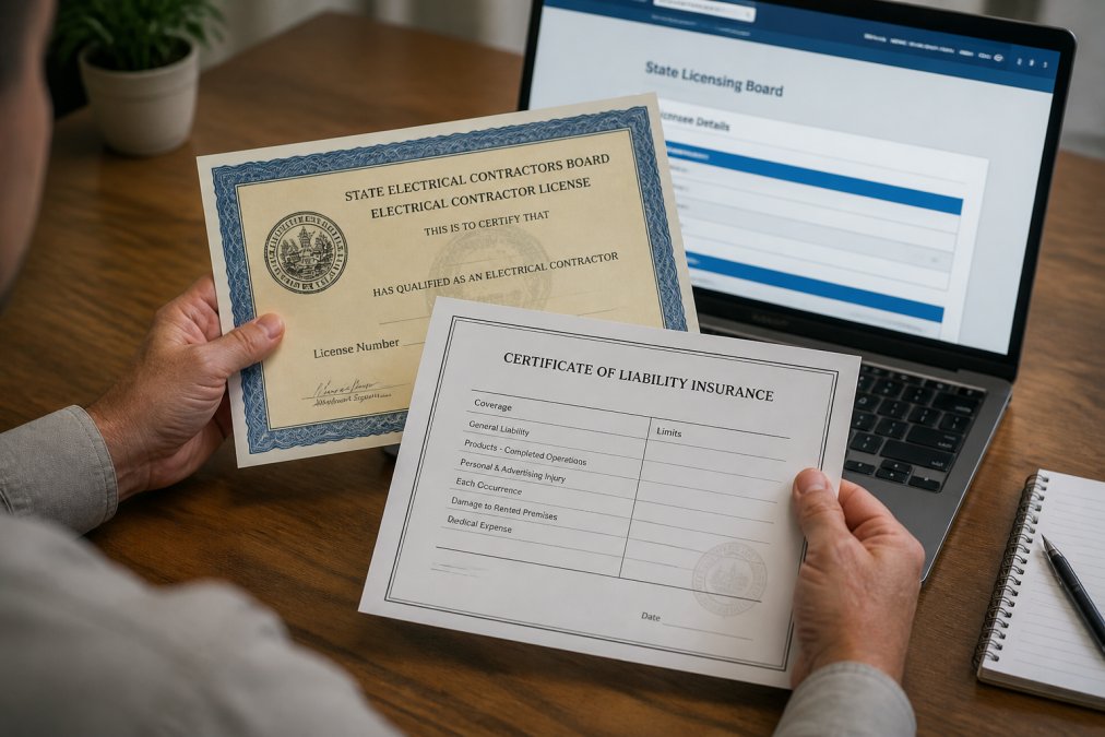 Step-by-step process to verify credentials when you find reliable electricians using license and insurance checks.