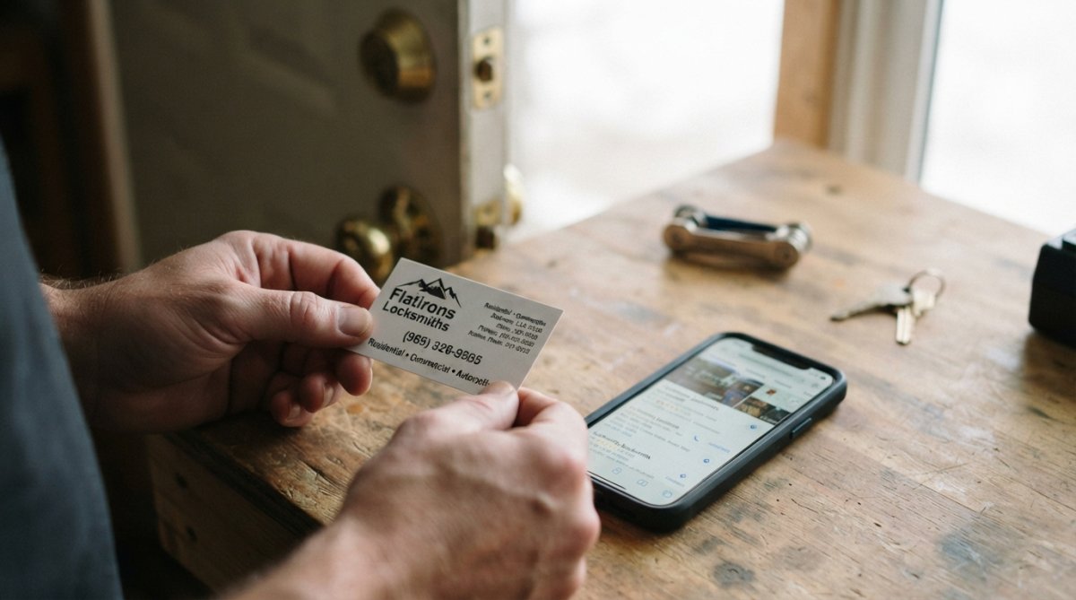 Process for verifying reliable locksmiths by comparing business cards against online professional listings