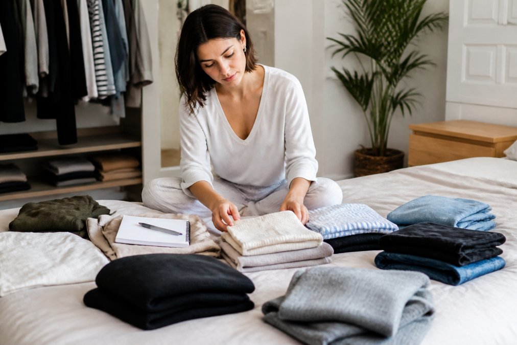 Process diagram showing steps for woman and organizing and clothes concepts for signature style