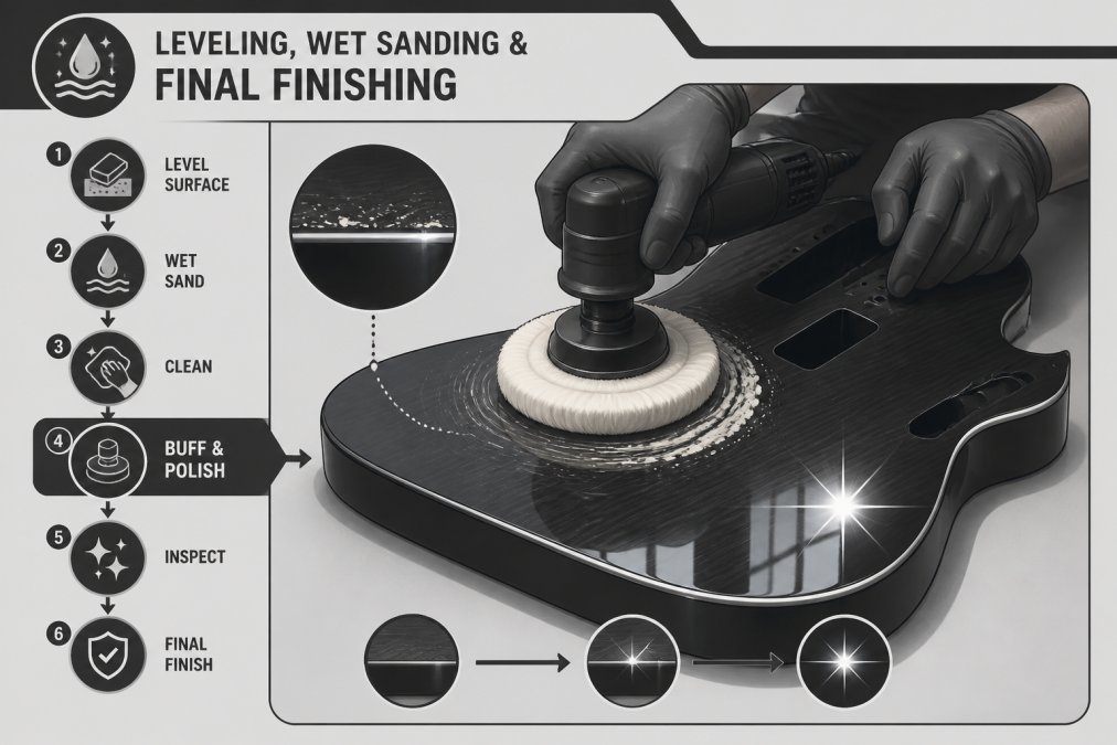 Step-by-step visual guide for finish guitar body wood