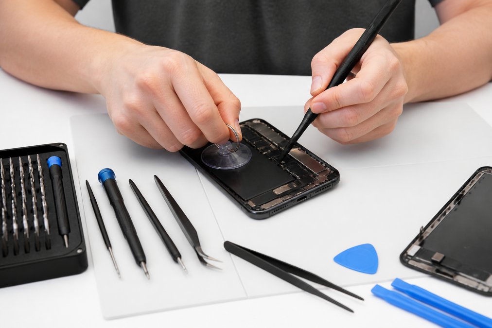 Professional illustration showing Hands for cracked phone screen
