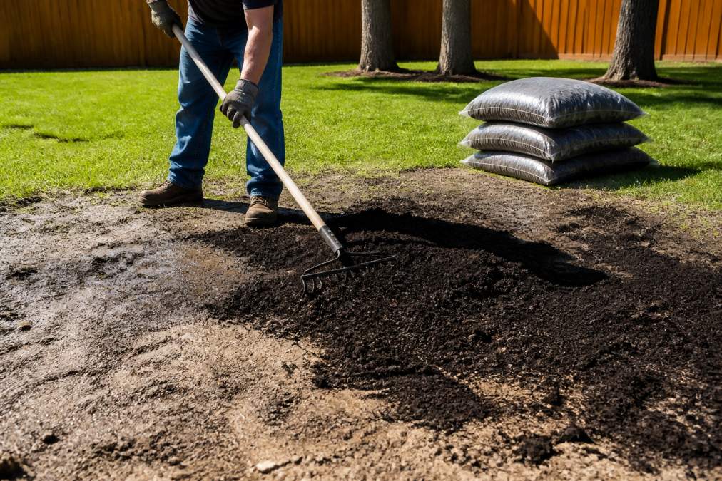 Professional illustration showing backyard muddy spots