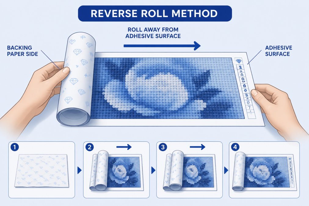 Step-by-step visual guide for fix creased diamond painting