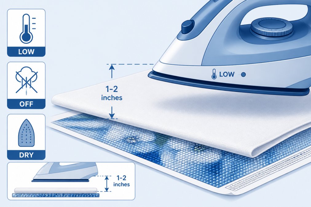 Professional illustration showing fix creased diamond painting