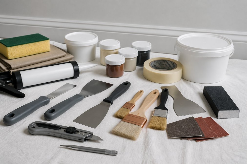 Professional demonstrating how to fix paint defects on new walls technique in modern clinical setting with natural lighting