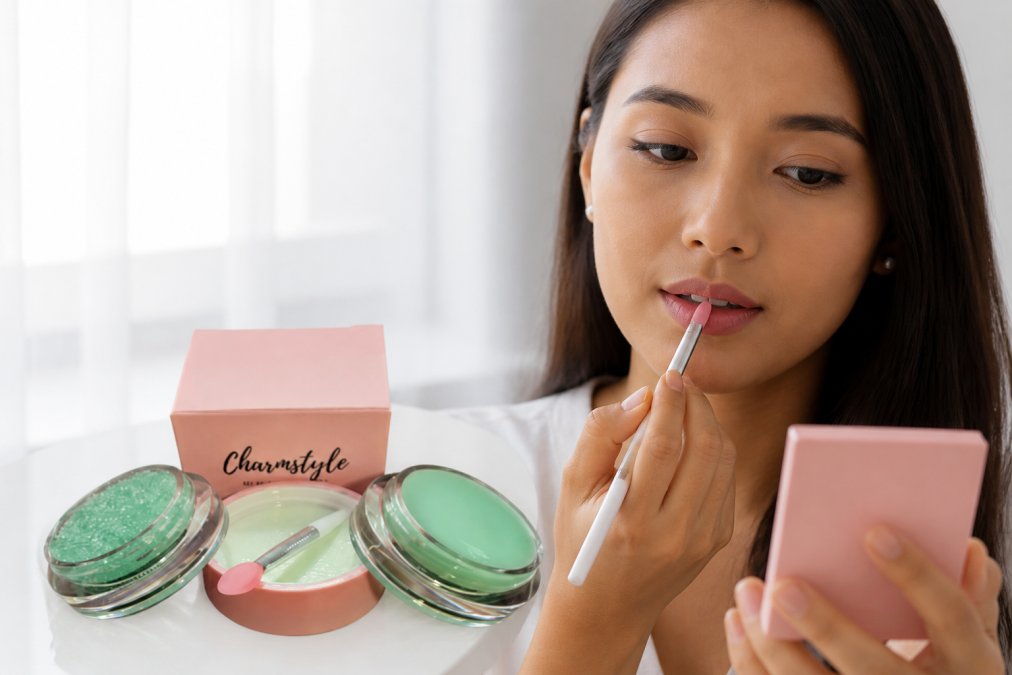 Woman carefully applying lipstick with a lip liner base, demonstrating precise application technique with thin layers and controlled brush strokes in natural daylight