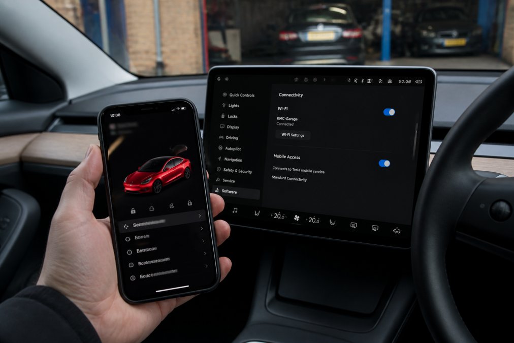 Professional illustration showing Tesla app not connecting