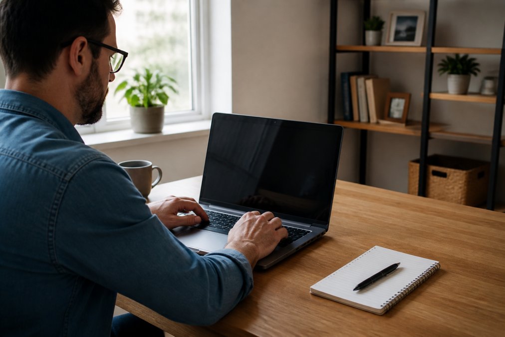 Student completing an online personal alcohol licence training course on a laptop at a desk