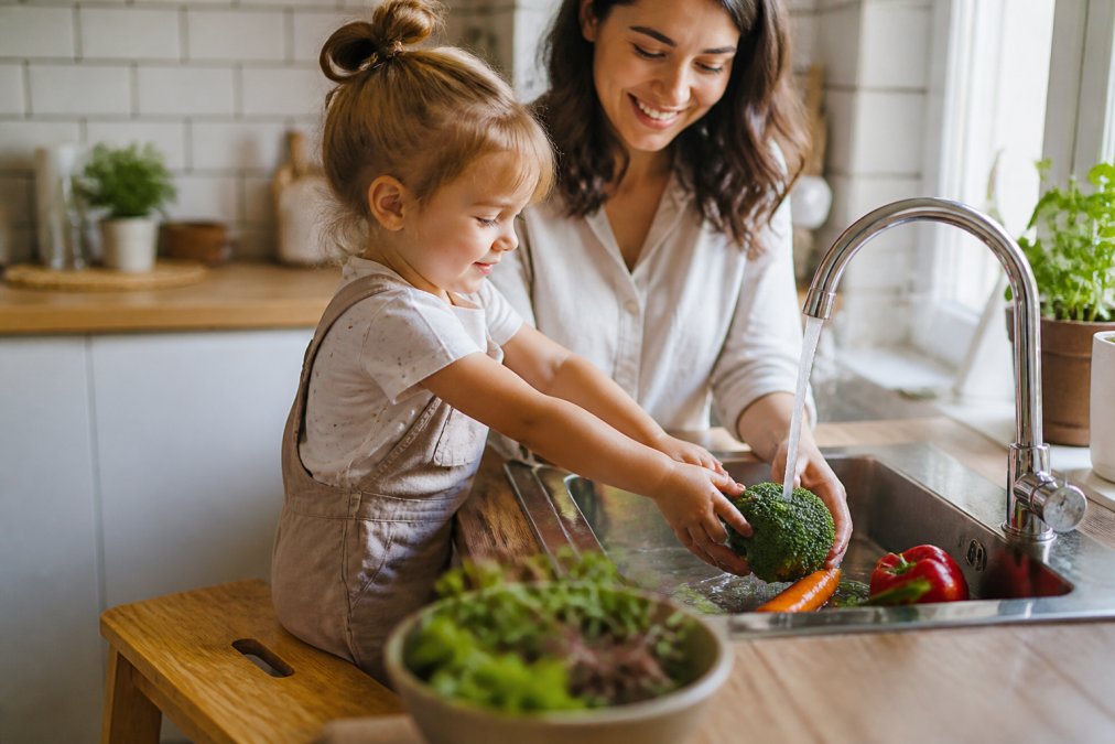 Step-by-step visual guide for kitchen and cheerful and toddler concepts for how to get toddlers to eat vegetables