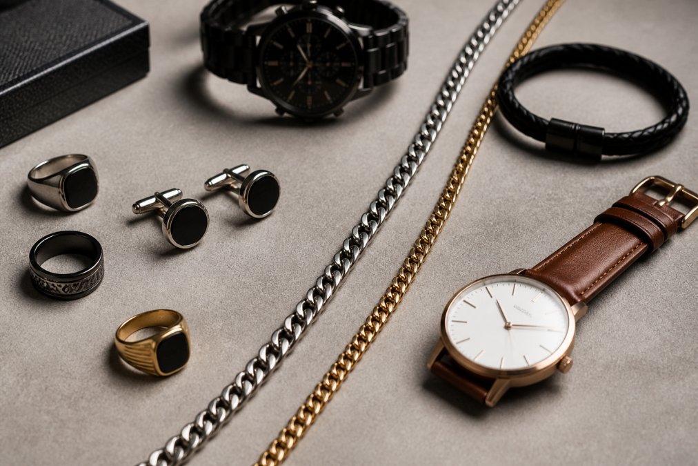 Professional illustration showing curated and collection and men's concepts for gift jewelry to men