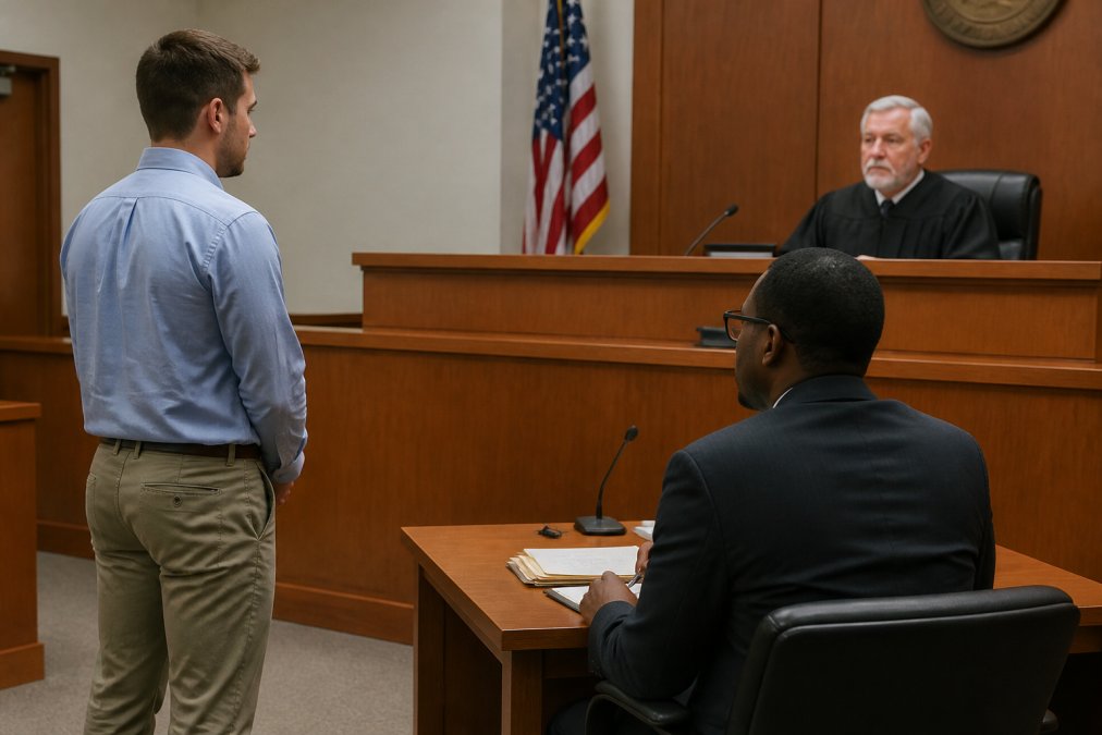 Infographic flowchart illustrating the step-by-step process of a Michigan misdemeanor arraignment in court.