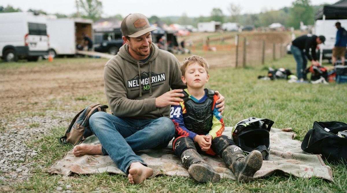 Professional illustration showing Parent for how to handle race day nerves for kids