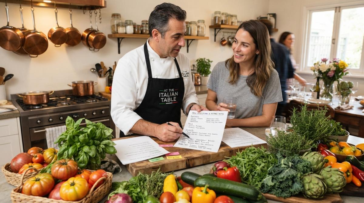 Professional illustration showing fresh and ingredients and private concepts for how to hire a private chef for a house party