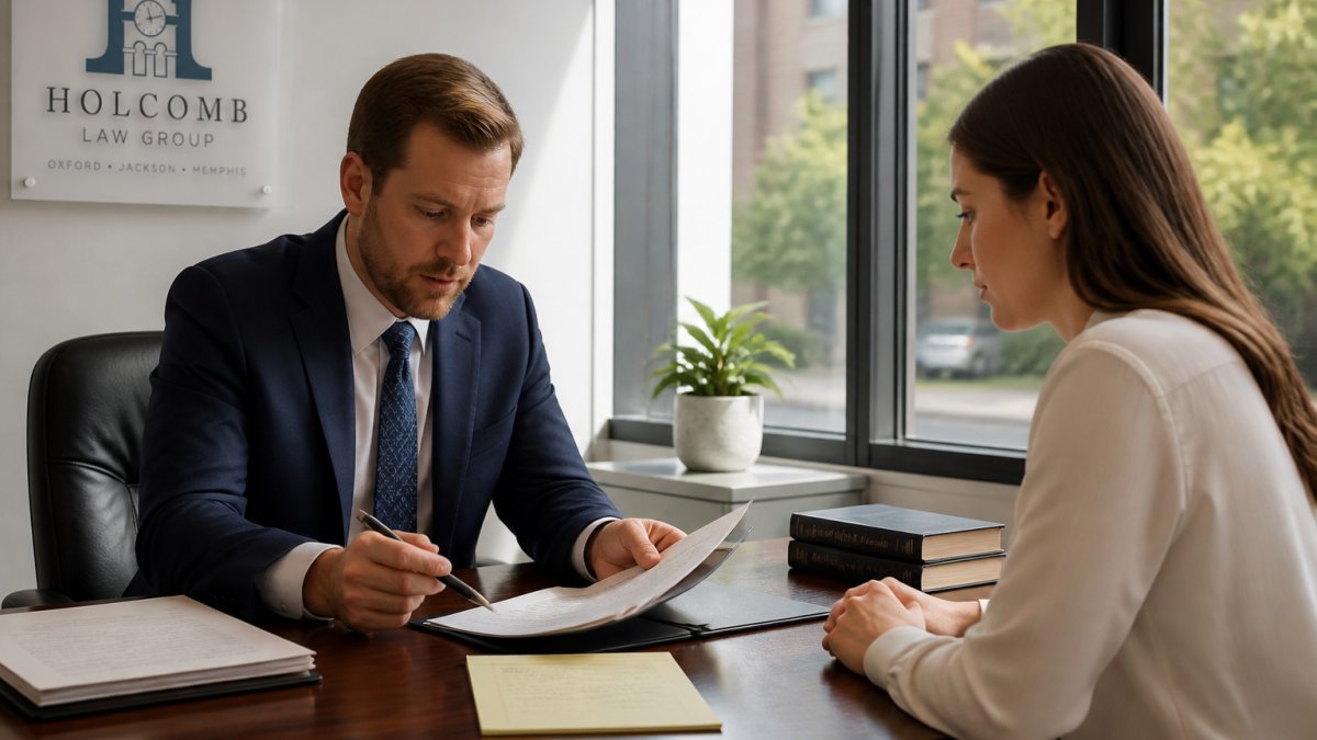 Attorney reviewing debt collection documents with a client to help them hire legal counsel debt collection services.