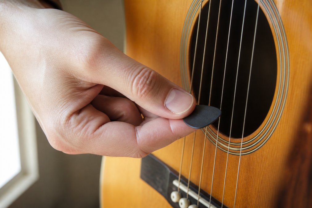 Step-by-step visual guide for hold a guitar pick