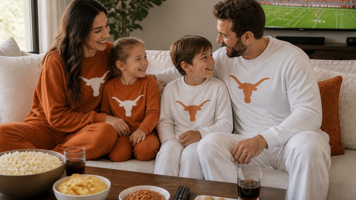Diagram illustrating a 4-step plan for coordinating family game day outfits in matching team colors.