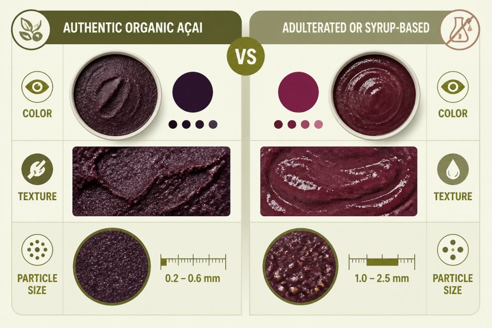 Visual comparison chart showing identify authentic organic acai