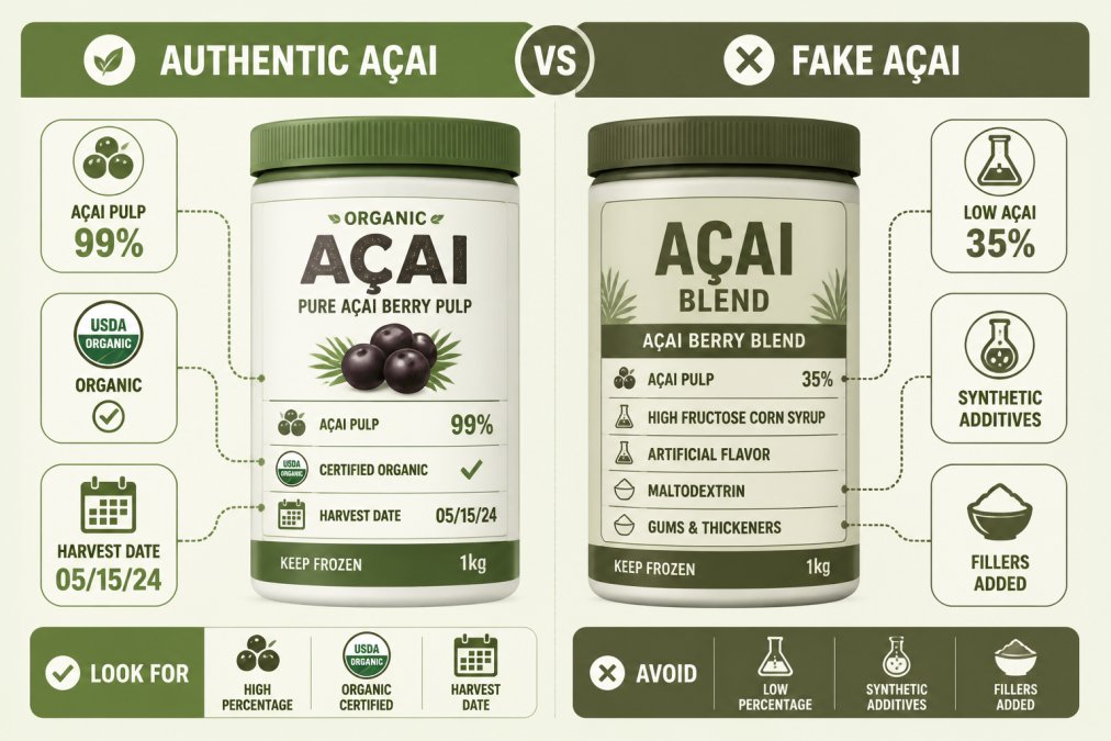 Visual comparison chart showing identify authentic organic acai