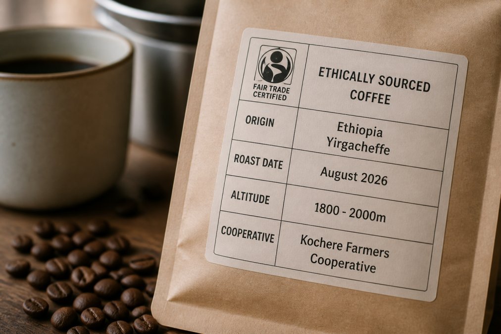 Professional illustration showing ethically sourced coffee beans