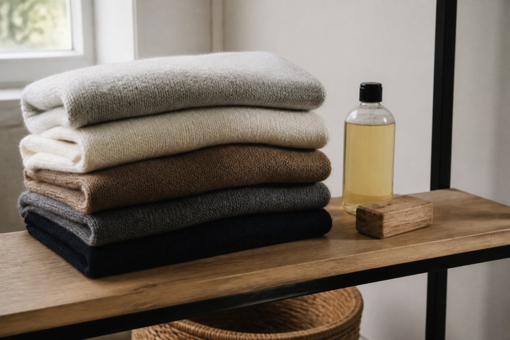 Step-by-step visual guide for natural and neatly and folded concepts for high quality cashmere