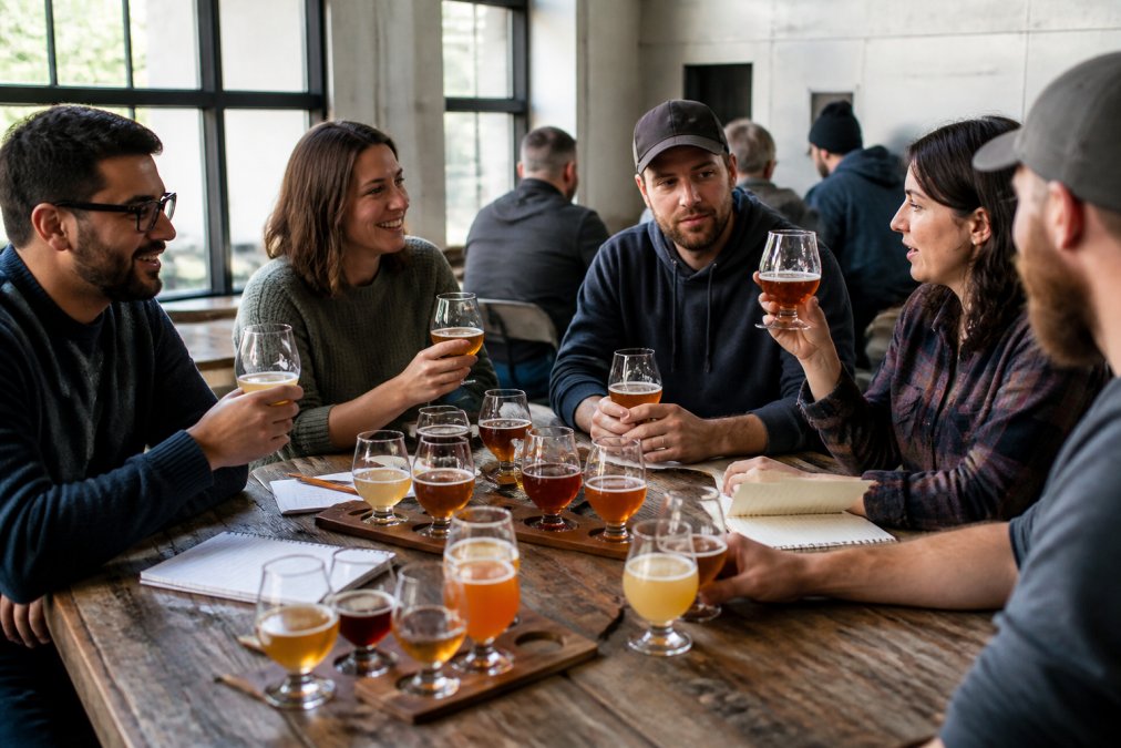 Professional illustration showing Group for how to identify off flavors in beer for beginners.