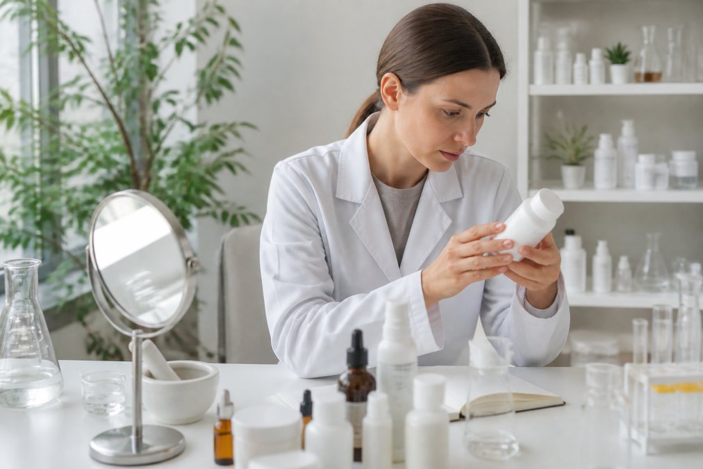 Professional demonstrating how to identify science backed skincare technique in modern clinical setting with natural lighting
