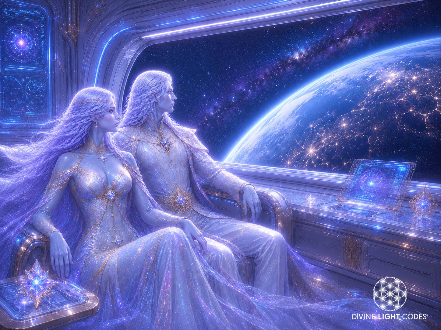 Pleiadian Couple gazing at Earth