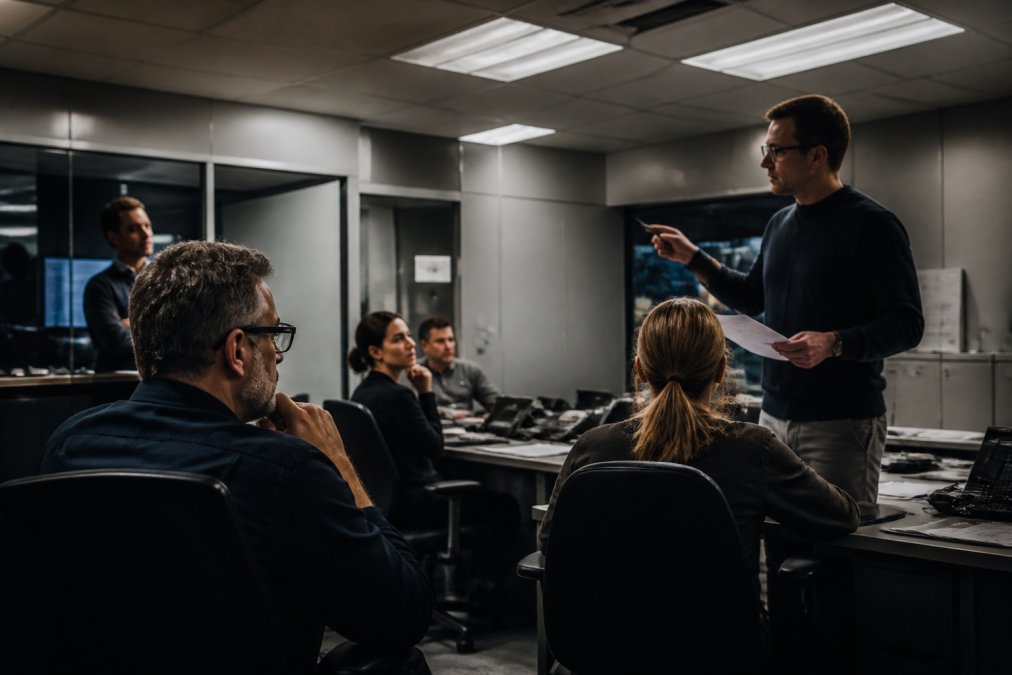 Security team monitoring AI agent activity and anomaly reports in a real-time control room for intent-based security.