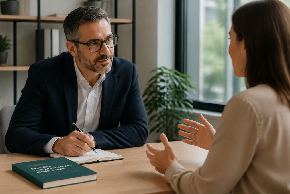 Professional illustration showing Manager for leadership communication skills