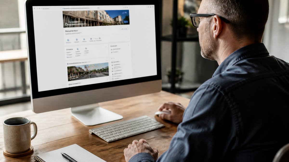Business owner reviewing their Google Business Profile to improve local search visibility on a desktop computer